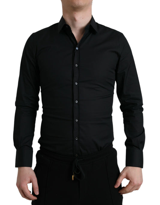 Camisa de vestir italiana elegante de corte entallado y color negro