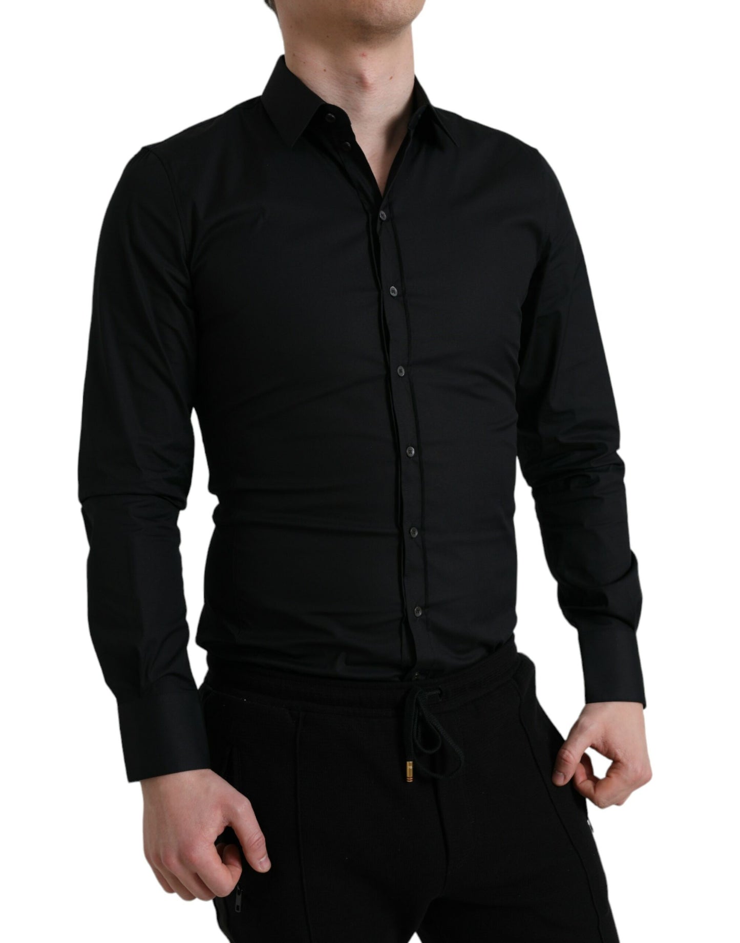 Camisa de vestir italiana elegante de corte entallado y color negro