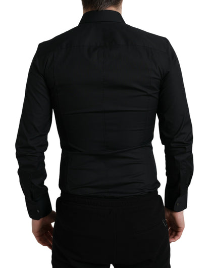 Camisa de vestir italiana elegante de corte entallado y color negro
