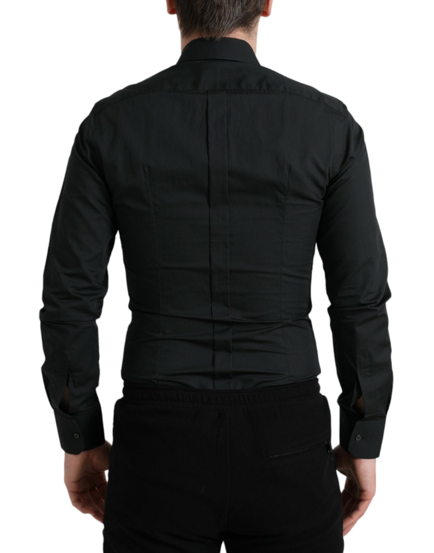 Camisa de vestir elegante y ajustada de mezcla de seda negra