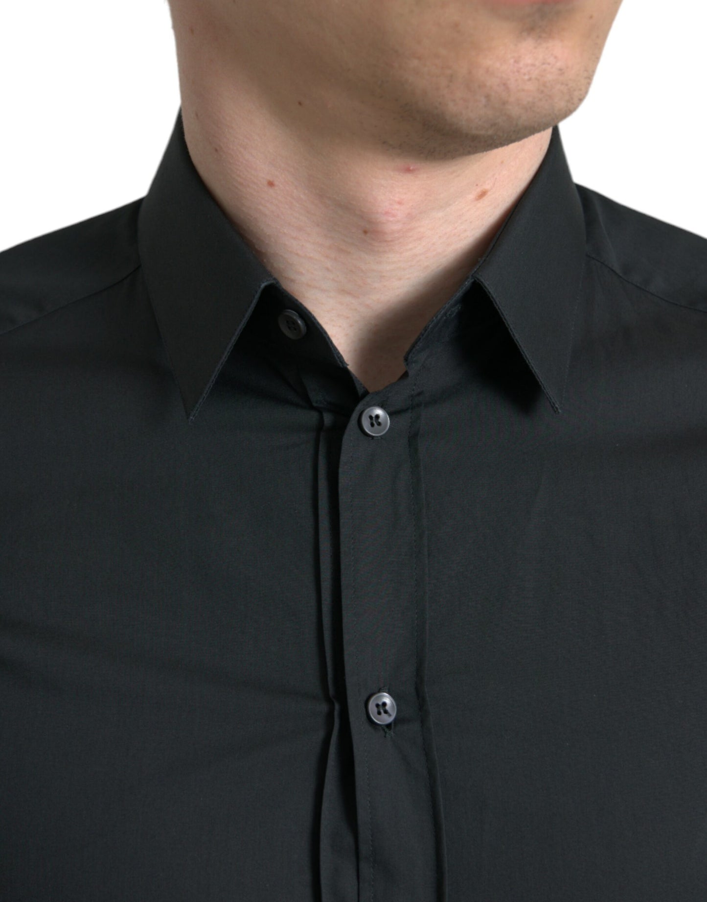 Camisa de vestir elegante y ajustada de mezcla de seda negra