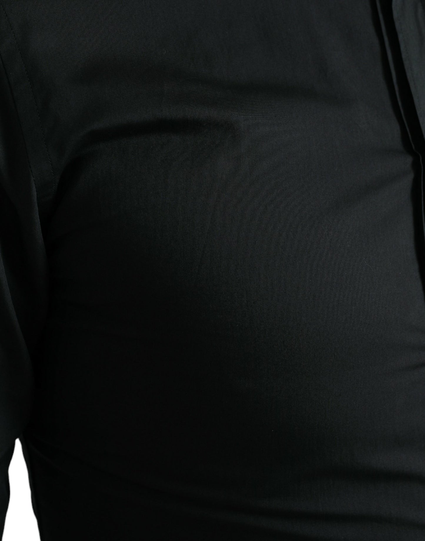 Camisa de vestir elegante y ajustada de mezcla de seda negra