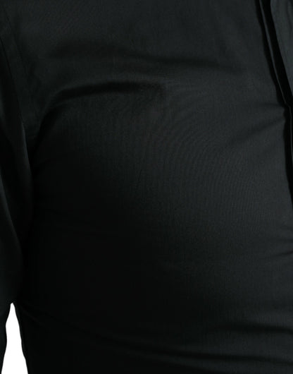 Camisa de vestir elegante y ajustada de mezcla de seda negra