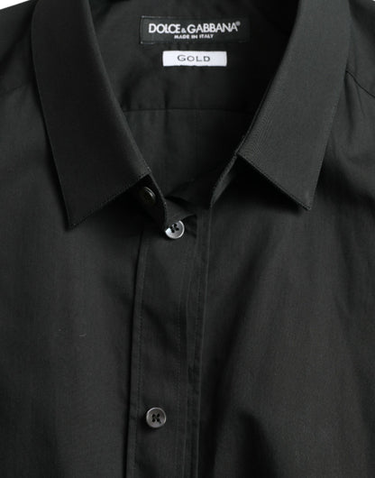 Camisa de vestir elegante y ajustada de mezcla de seda negra
