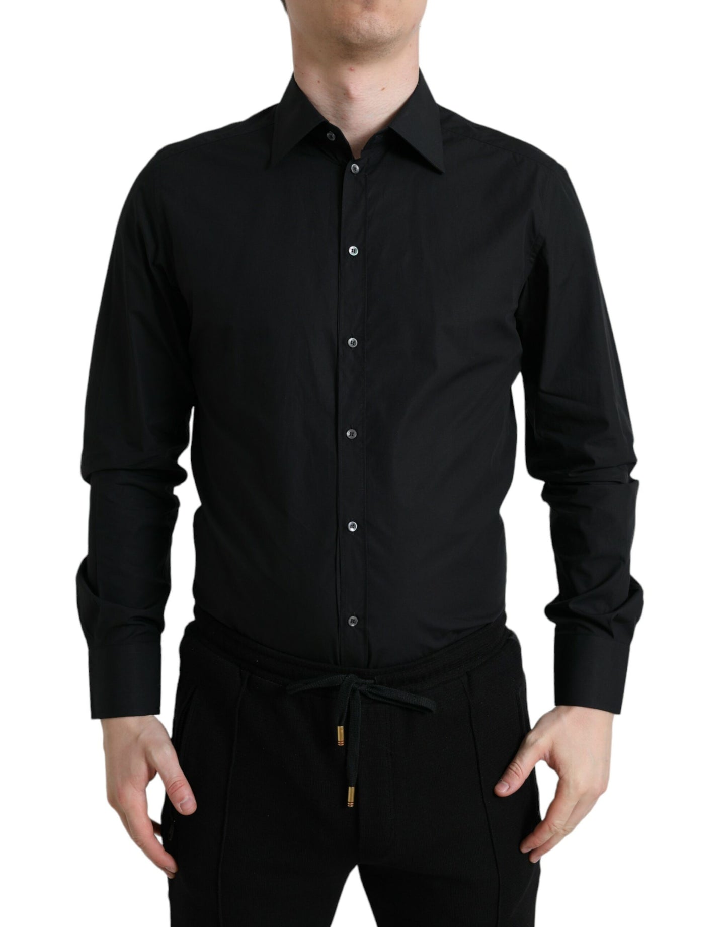 Camisa de vestir italiana elegante, negra y ajustada