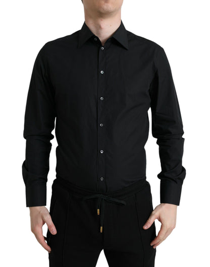 Camisa de vestir italiana elegante, negra y ajustada