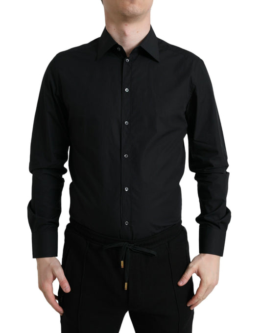 Camisa de vestir italiana elegante, negra y ajustada