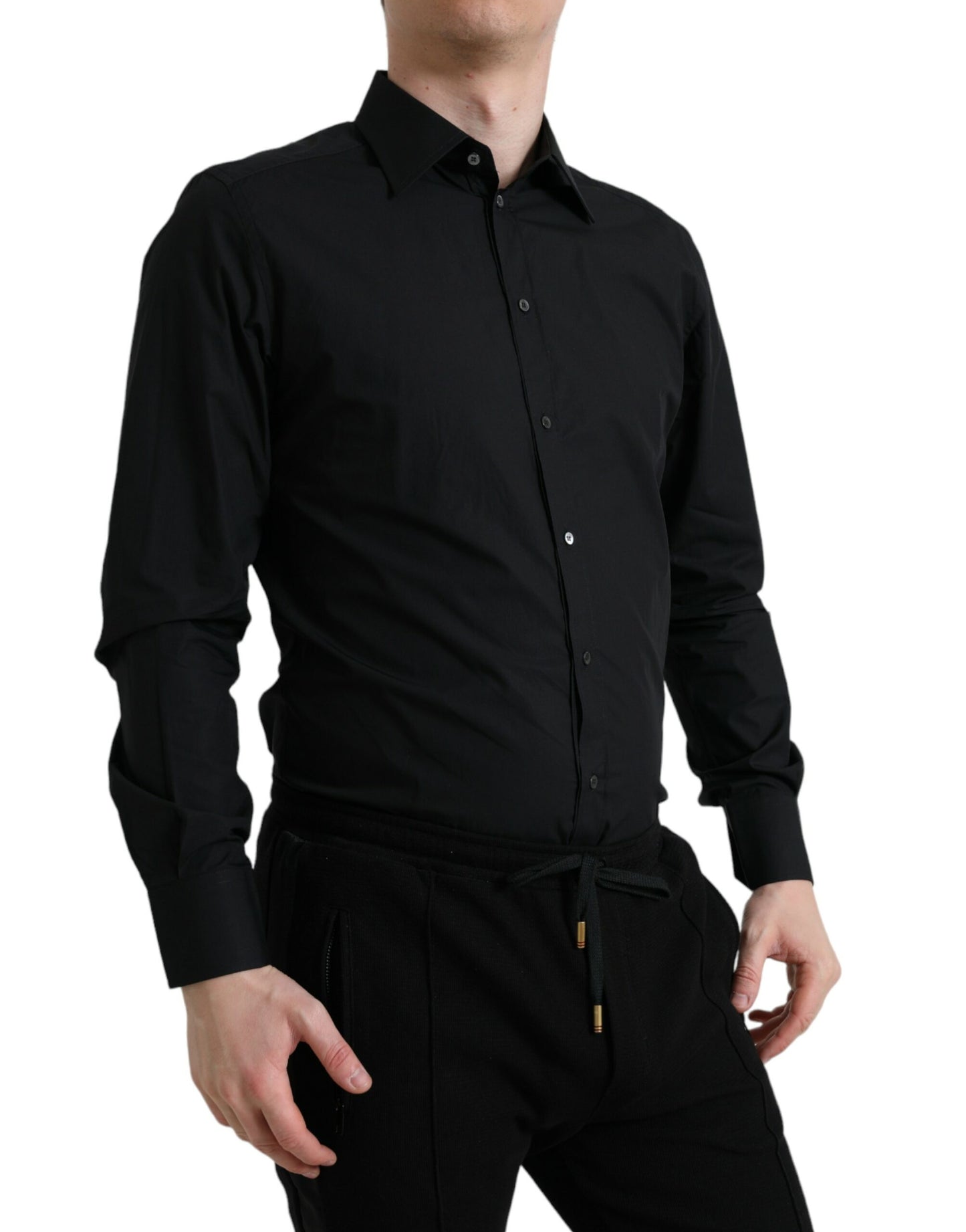Camisa de vestir italiana elegante, negra y ajustada