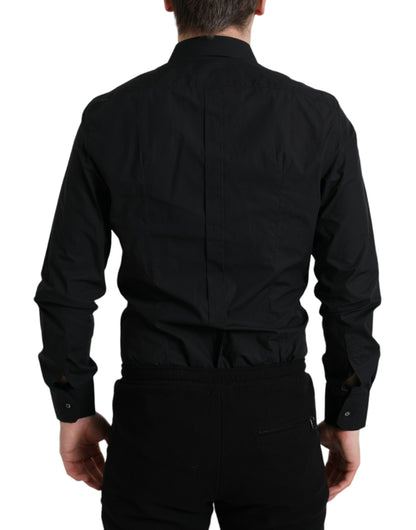 Camisa de vestir italiana elegante, negra y ajustada