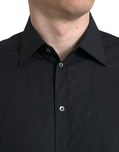 Camisa de vestir italiana elegante, negra y ajustada