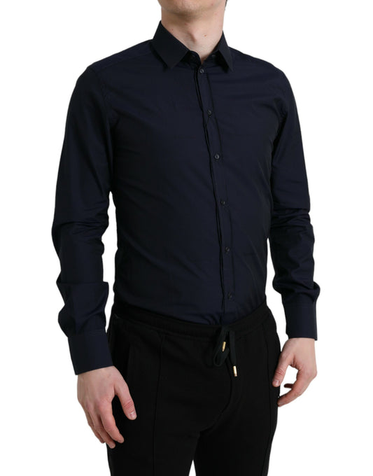 Camisa elegante de vestir en jacquard azul marino