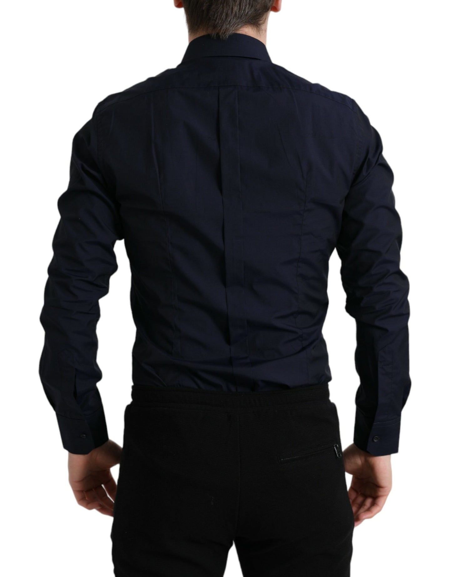 Camisa elegante de vestir en jacquard azul marino