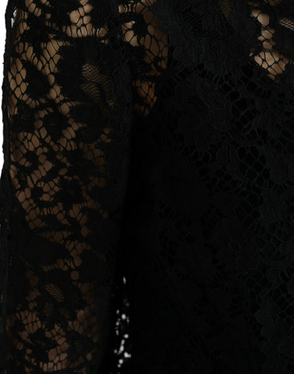 Black Floral Lace Long Sleeves Blouse Top