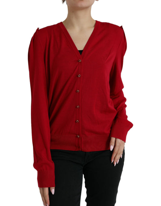 Elegante cárdigan rojo de lana con cuello en V