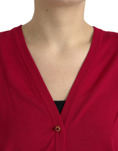 Elegante cárdigan rojo de lana con cuello en V