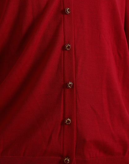 Elegante cárdigan rojo de lana con cuello en V