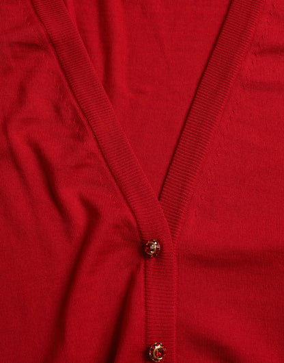 Elegante cárdigan rojo de lana con cuello en V