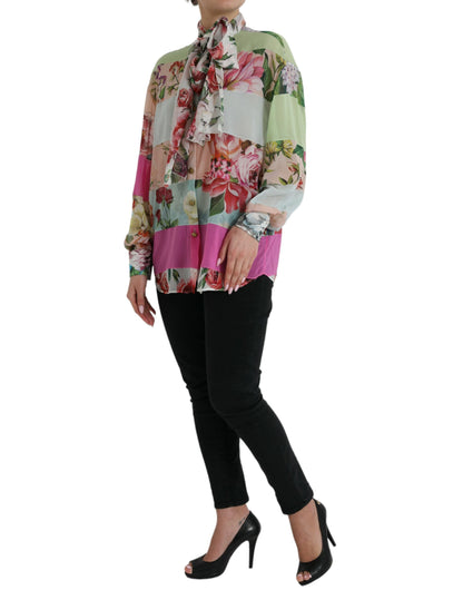 Elegante blusa de manga larga en mezcla de seda multicolor