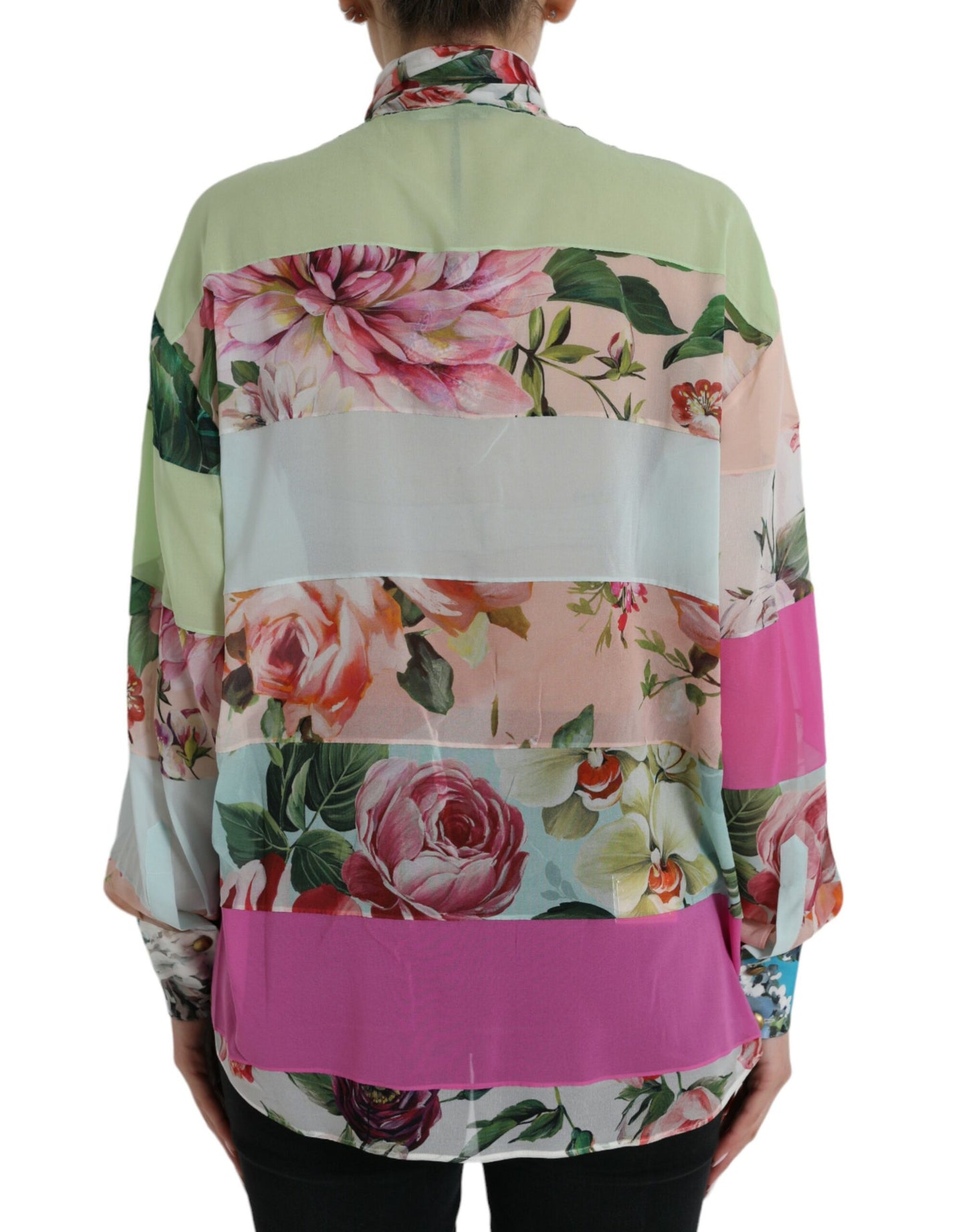 Elegante blusa de manga larga en mezcla de seda multicolor