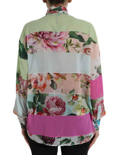 Elegante blusa de manga larga en mezcla de seda multicolor