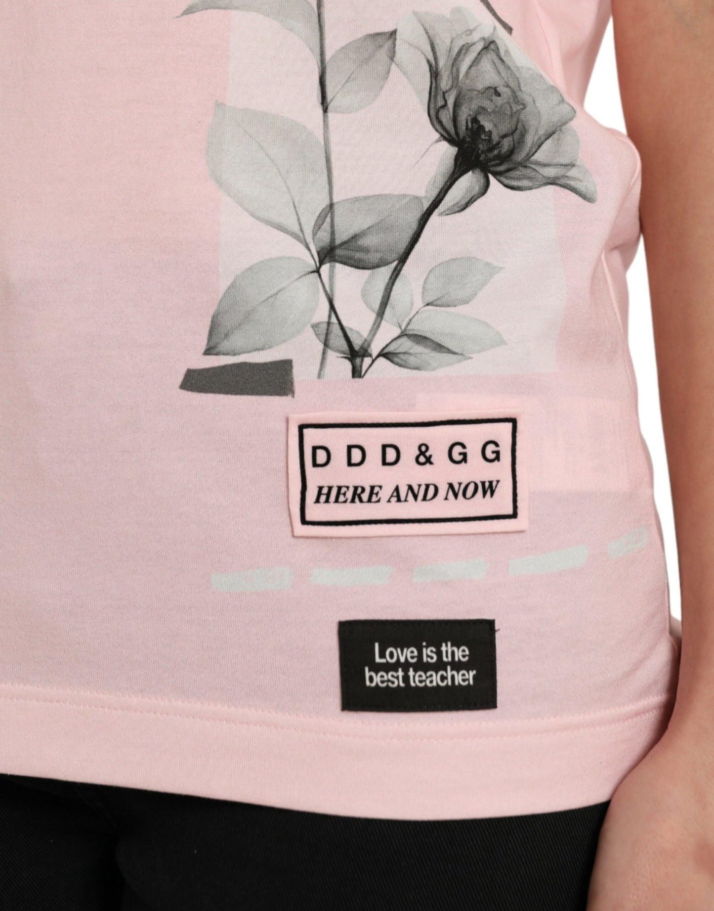 Pink Floral Print Cotton Short Sleeves T-shirt