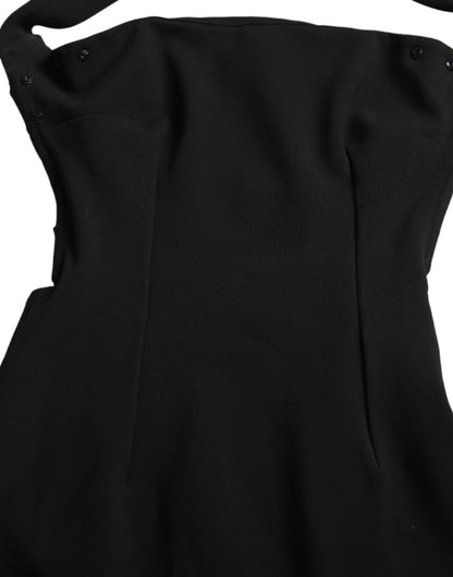 Elegante vestido midi negro con cuello halter