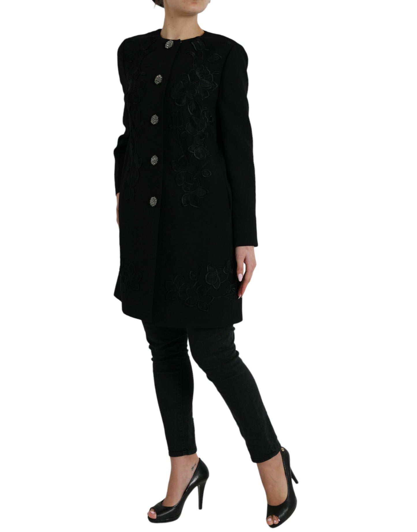 Elegante gabardina de lana con botones florales