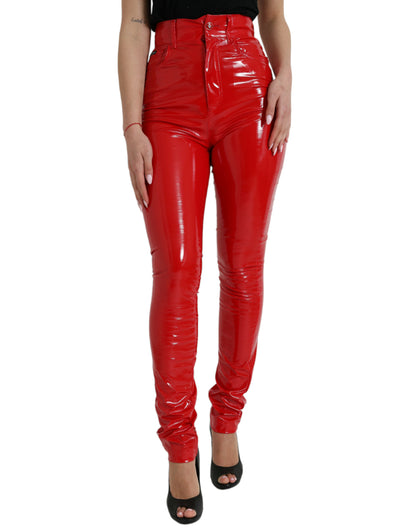 Pantalones pitillo de cintura alta rojos y elegantes