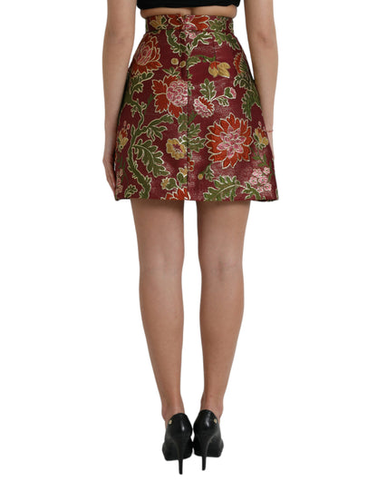 Minifalda de jacquard con estampado floral color granate