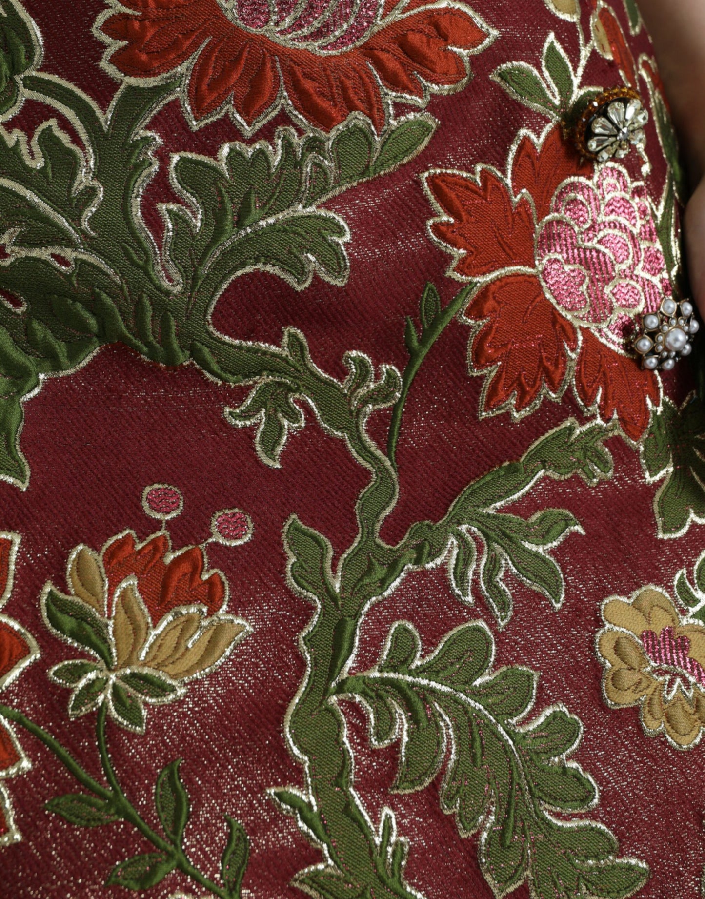 Minifalda de jacquard con estampado floral color granate