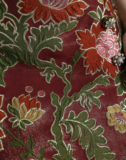 Minifalda de jacquard con estampado floral color granate