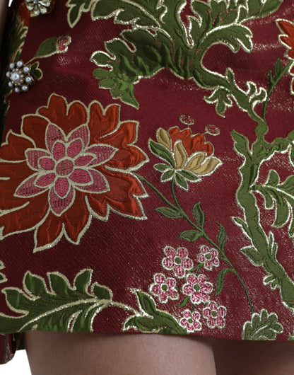 Minifalda de jacquard con estampado floral color granate