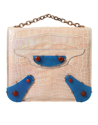 Elegante mini bolso de mano beige con cadena para una noche elegante
