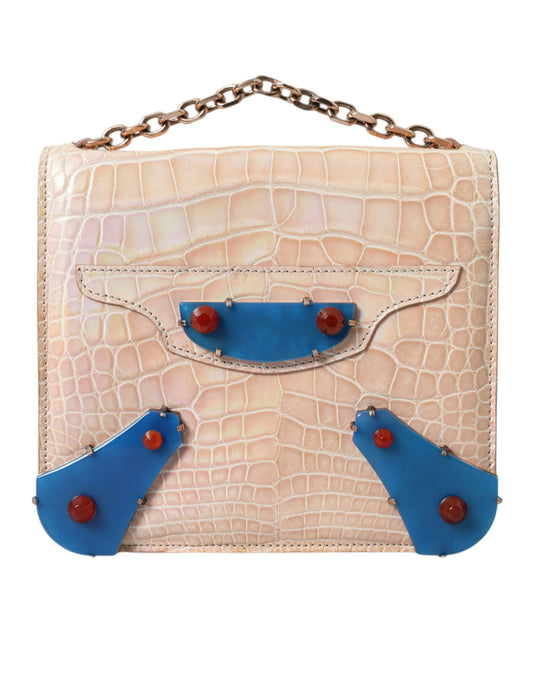 Elegante mini bolso de mano beige con cadena para una noche elegante