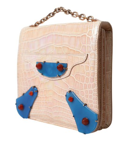 Elegante mini bolso de mano beige con cadena para una noche elegante