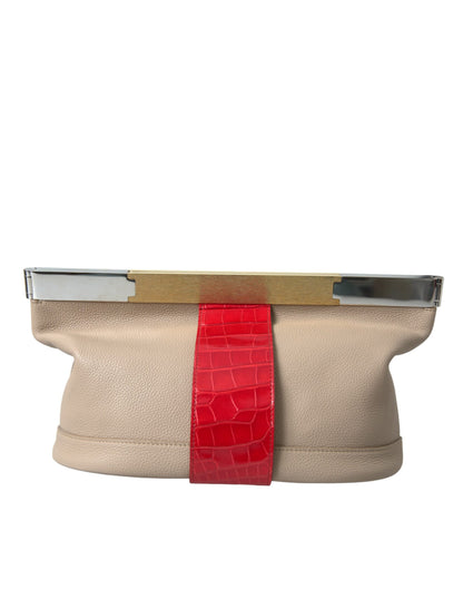 Clutch de piel exótica en dos tonos
