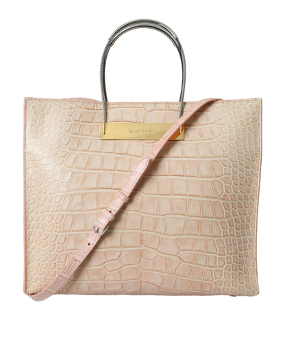 Bolso tote elegante de piel de cocodrilo rosa