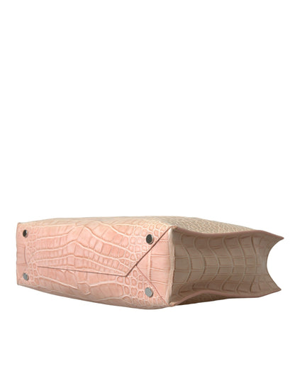 Bolso tote elegante de piel de cocodrilo rosa