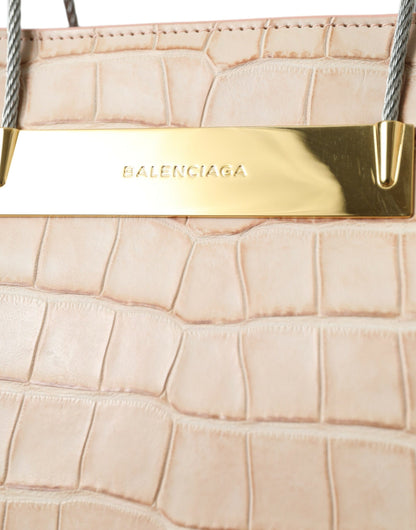 Bolso tote elegante de piel de cocodrilo rosa
