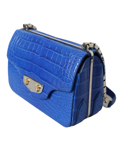 Mini bolso de hombro de piel de cocodrilo - Azul elegante