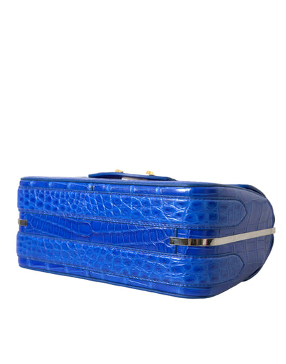 Mini bolso de hombro de piel de cocodrilo - Azul elegante