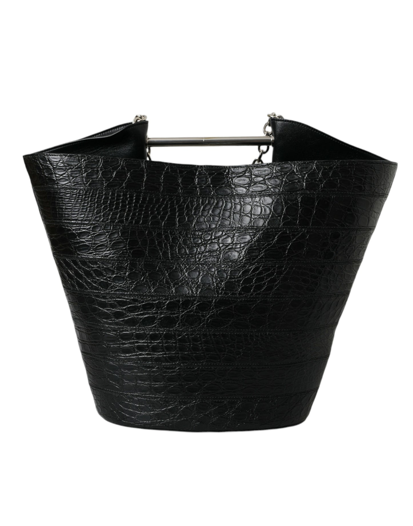 Elegante bolso maxi tipo cubo de piel de cocodrilo negra
