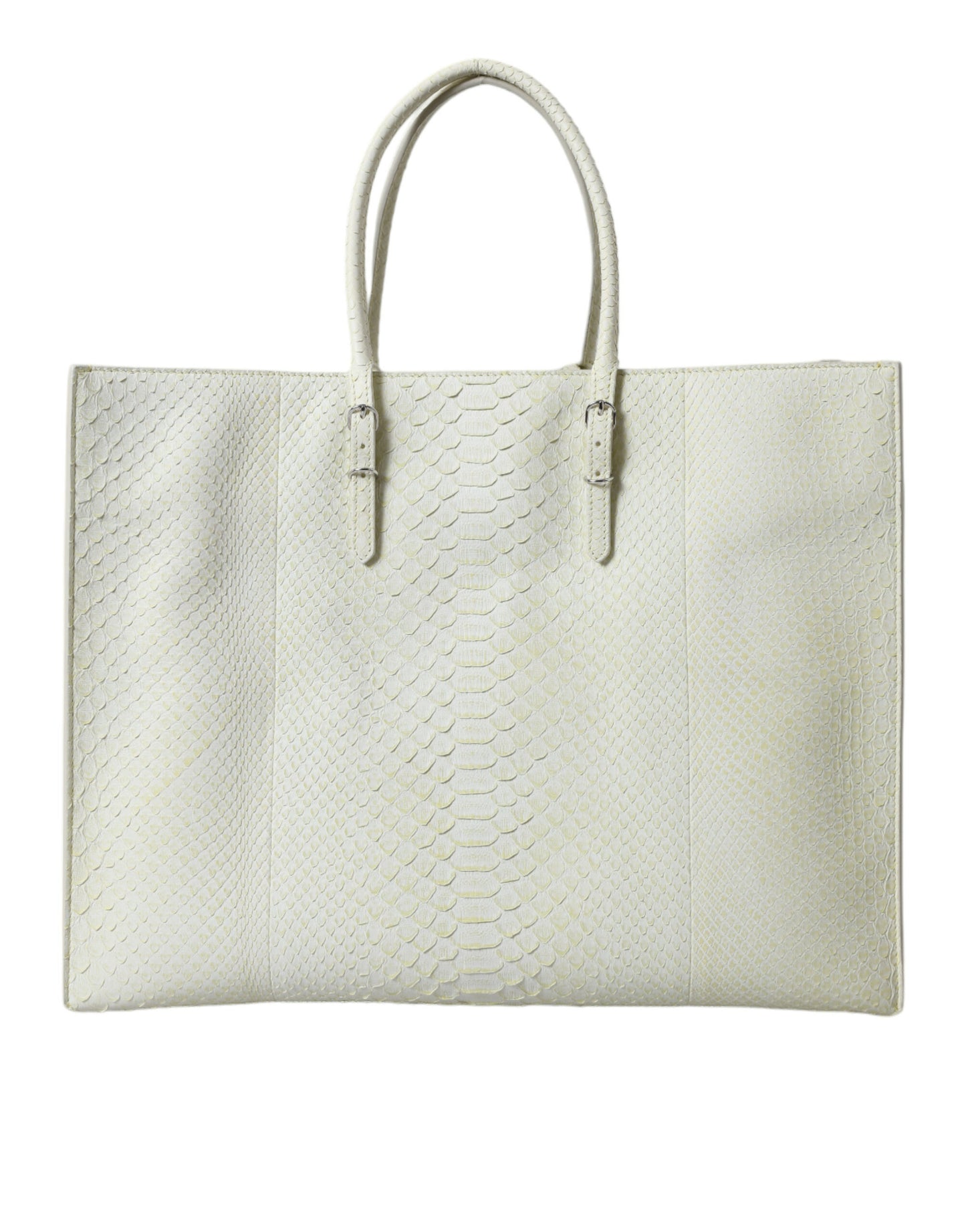 Bolso elegante de piel de pitón en blanco y amarillo