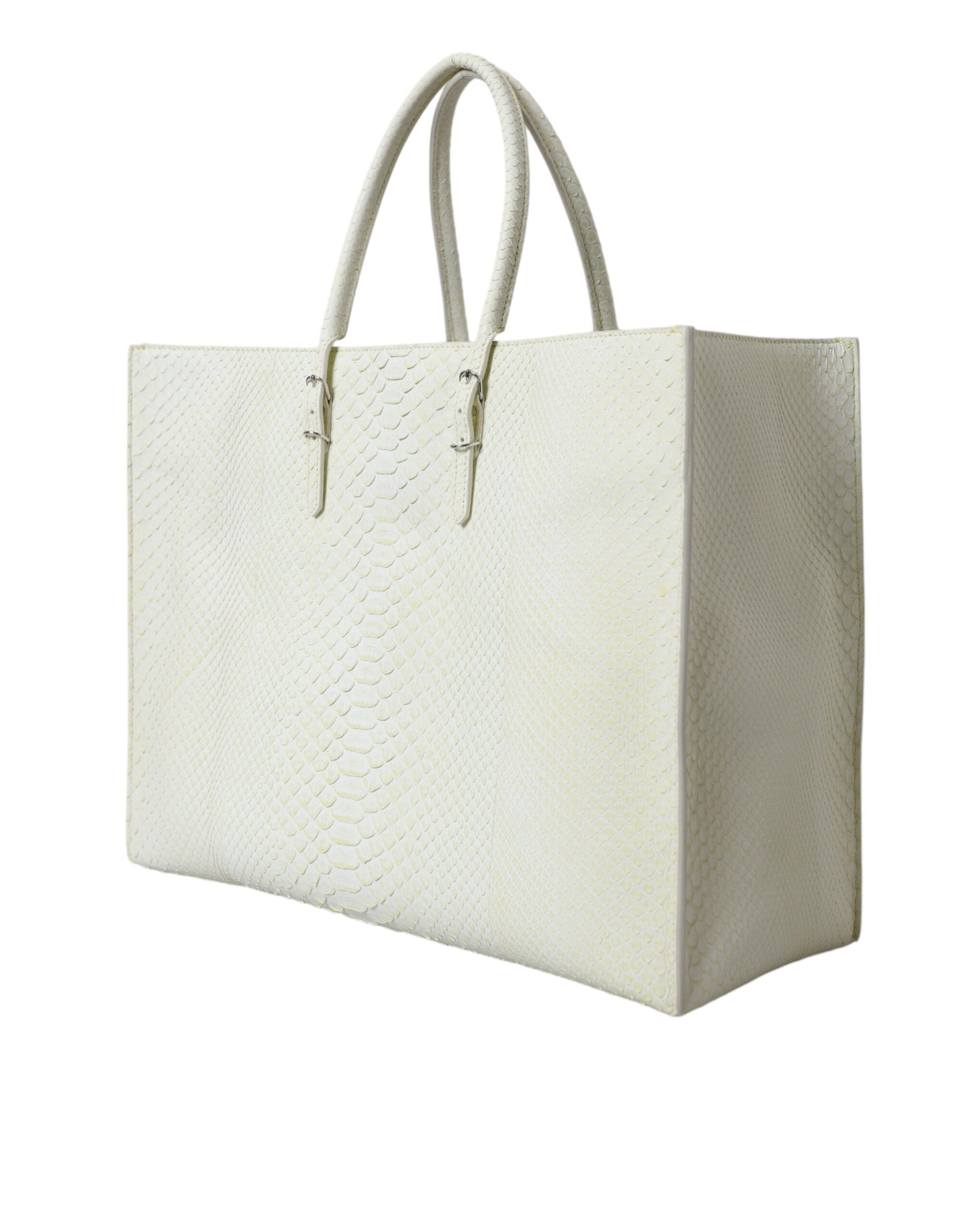Bolso elegante de piel de pitón en blanco y amarillo