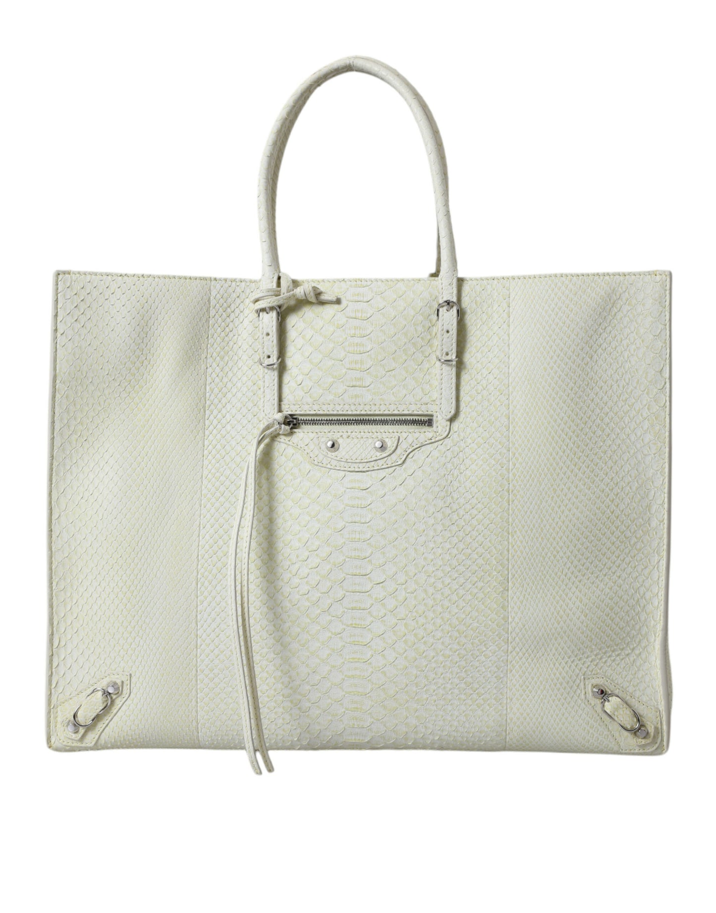 Bolso elegante de piel de pitón en blanco y amarillo