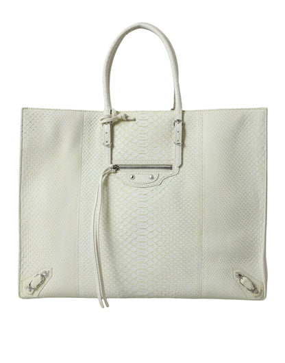 Bolso elegante de piel de pitón en blanco y amarillo