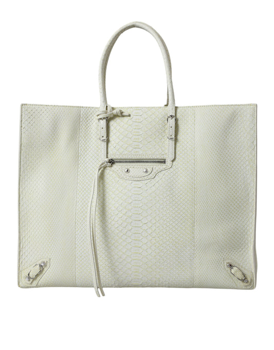 Bolso elegante de piel de pitón en blanco y amarillo