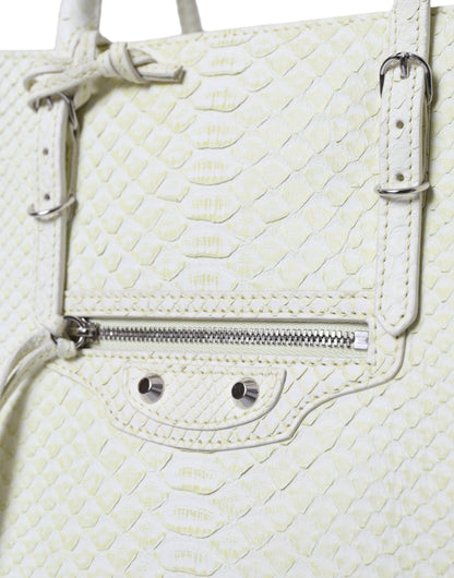 Bolso elegante de piel de pitón en blanco y amarillo