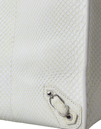 Bolso elegante de piel de pitón en blanco y amarillo