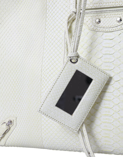 Bolso elegante de piel de pitón en blanco y amarillo